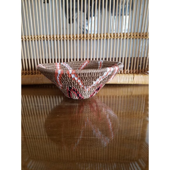 Tribal Orange and Tan Woven Small Bowl, Home Decor, Organization - Picture 3 of 10